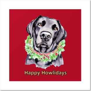 Happy Howlidays Black Labrador Retriever Posters and Art